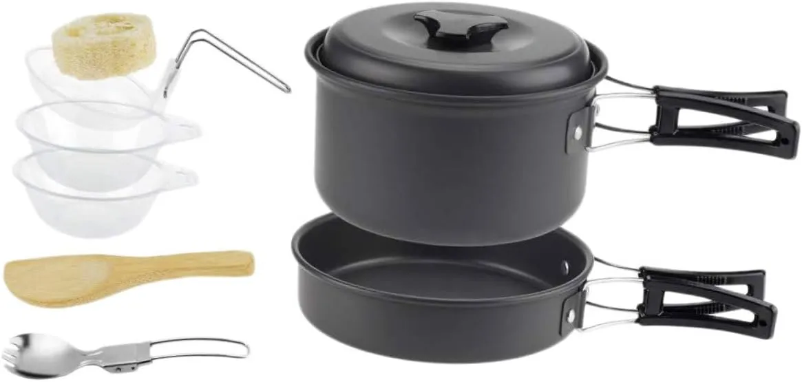 1-2 Person Camping Cookware Portable Camping Pots BBQ Accessories Perfect for Outdoor