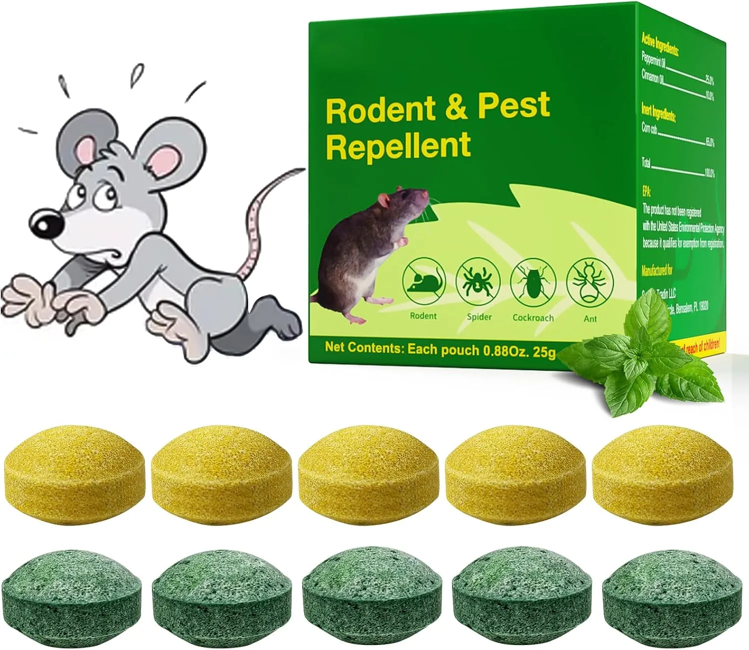 10 Pack Mice Repellent, Natural Repel Mouse with Natural Peppermint Oil, Safe for Families and Pets
