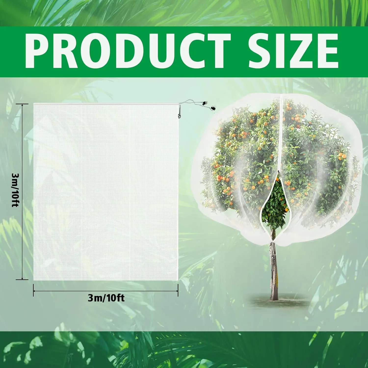 10 x 10 Ft Large Garden Mesh Netting for Plants,Pest Barrier Bug Netting with Drawstring and Zipper for Blueberry Bushes Fruit Tree Flower Vegetable