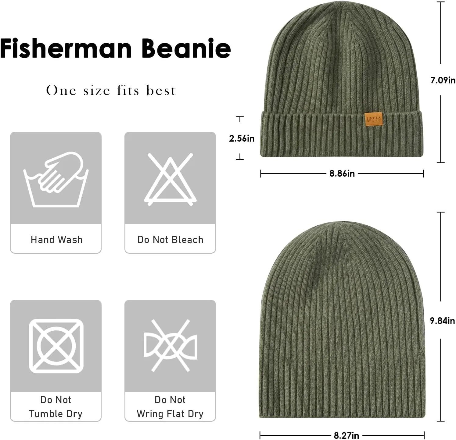 100% Merino Wool Fisherman Beanie Hat, Unisex Warm Winter Hats, Soft Breathable Knitted Short Cuffed Cap