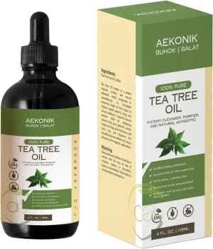 100% Pure Tea Tree Essential Oil for Skin Care & Hair Care - Natural Antiseptic, Potent Cleanser & Purifier - Non-GMO Nourishing Oil for Men & Women | 4fl oz (118 ml)