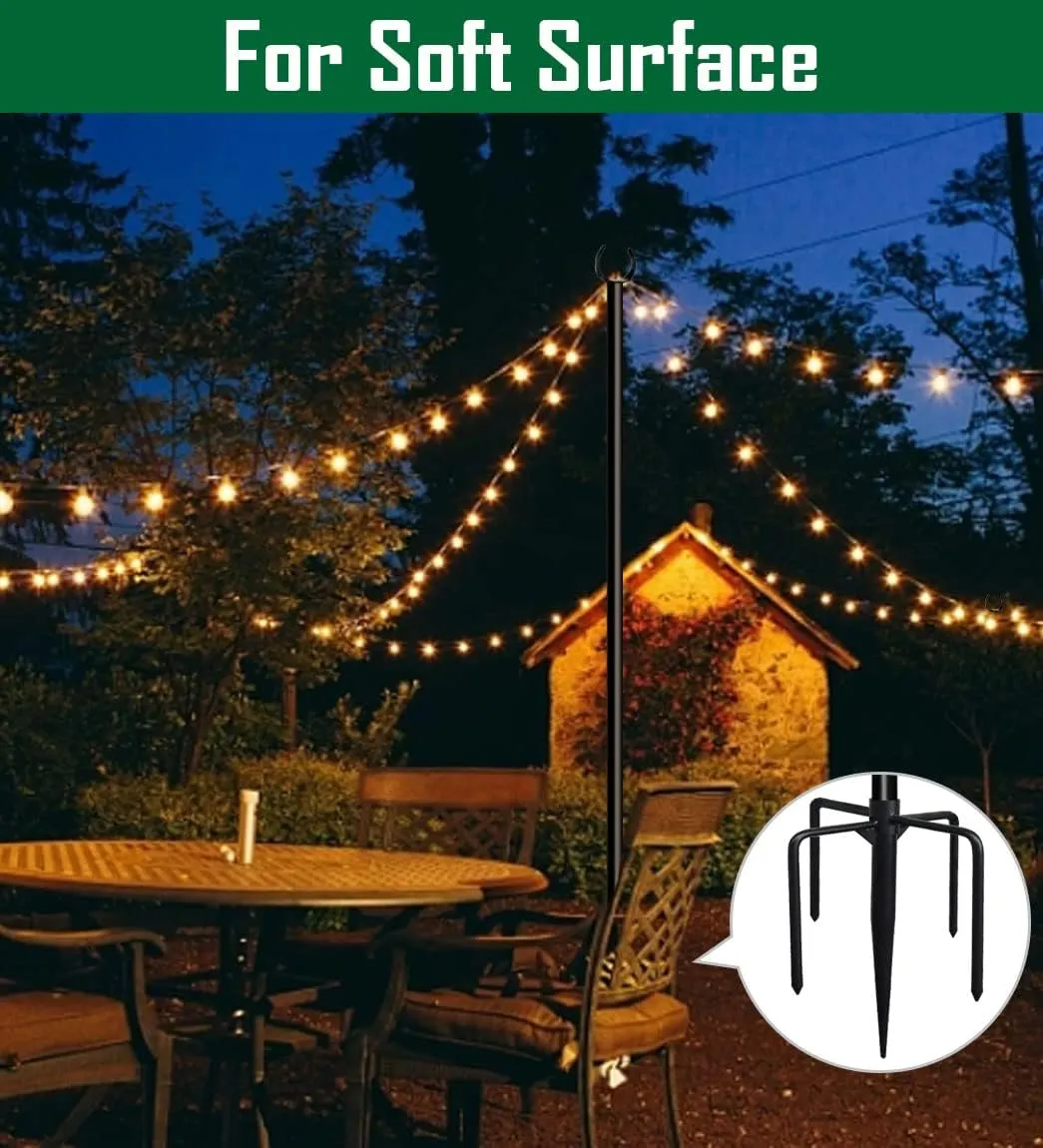 10ft String Light Poles for Soft Surfaces, Light Poles for Outdoor String Light, Perfect for Garden, Backyard, and Patio Lighting Stand for Parties, Wedding - Matte Black Finish - 2 Pack