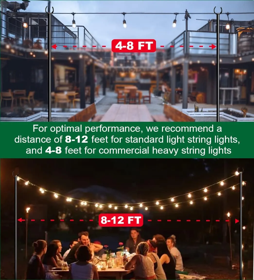 10ft String Light Poles for Soft Surfaces, Light Poles for Outdoor String Light, Perfect for Garden, Backyard, and Patio Lighting Stand for Parties, Wedding - Matte Black Finish - 2 Pack