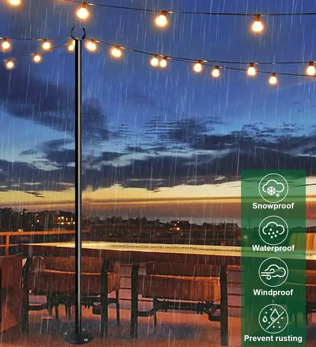 10ft String Light Poles for Soft Surfaces, Light Poles for Outdoor String Light, Perfect for Garden, Backyard, and Patio Lighting Stand for Parties, Wedding - Matte Black Finish - 2 Pack