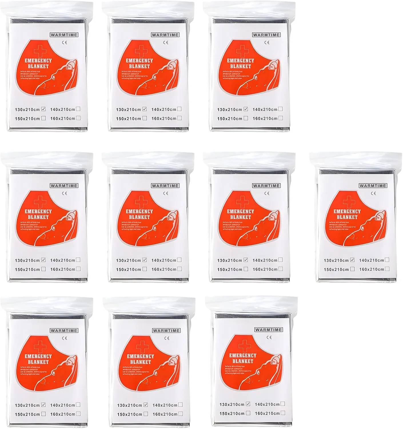 10lots Heavy Type Survival Blankets Reusable Emergencies Hiking Blankets for Outdoor and Emergencies Situations