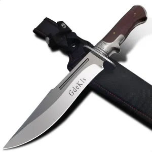 12 inch outdoor hunting knife, fixed blade, camping knife, fishing tool, steel blade, serrated blade, redwood anti-slip handle - survival tactical, with nylon sheath