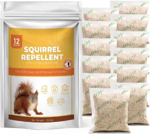 12 Pack Squirrel Repellent Outdoor, Peppermint Oil Rodents Repellent Pouches, Squirrel and Chipmunk Deterrent Outdoor for Bird Feeder, Keep Squirrels Rats Spiders Bugs Out of Garden Car RV House