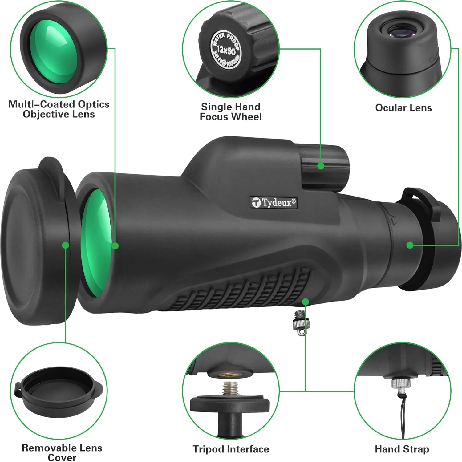 12x50 Handheld Monocular Telescope BAK-9 Prism Monoscope for Bird Watching Hunting Camping Traveling Stargazing Wildlife