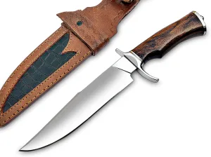 13” inches full tang handmade bowie knife. Fixed blade hunting knife, skinning knife, camping knife, bushcraft knife, everyday carry and outdoor tools with a Leather sheath., Brown White