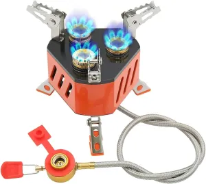 13800W 3-Core Foldable Camping Stove Outdoor Gas Burner Camping Furnace Compatible With Outdoor Fishing Hiking Traveling