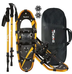 14/21/25/30 Inches Light Weight Aluminum Snowshoes Kit with Trekking Poles, Double-Ratchet Binding, Snow Baskets and Carrying Bag, Lightweight All-Terrain Snow Shoes for Women Men Youth and Kids