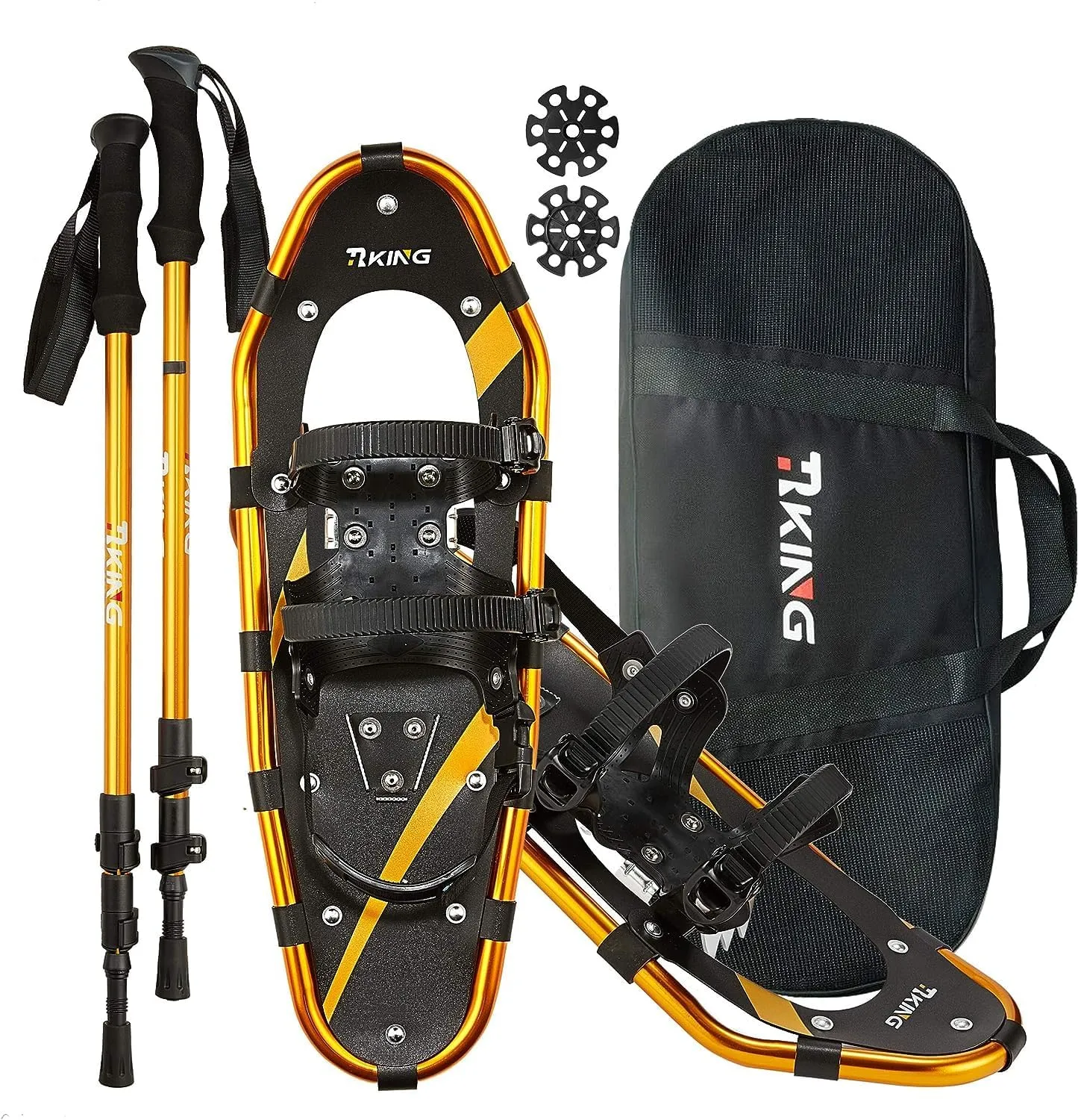 14/21/25/30 Inches Light Weight Aluminum Snowshoes Kit with Trekking Poles, Double-Ratchet Binding, Snow Baskets and Carrying Bag, Lightweight All-Terrain Snow Shoes for Women Men Youth and Kids