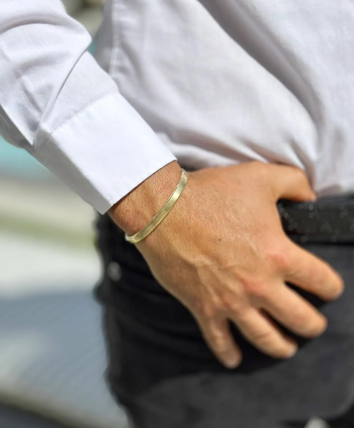 14K or 18K Solid and Very Heavy White Gold or Yellow Gold Or Rose Gold Men's Cuff Bangle 6mm Width Knife Cut Edges Design Brush Top Finish (7.5, 18K Yellow Gold)