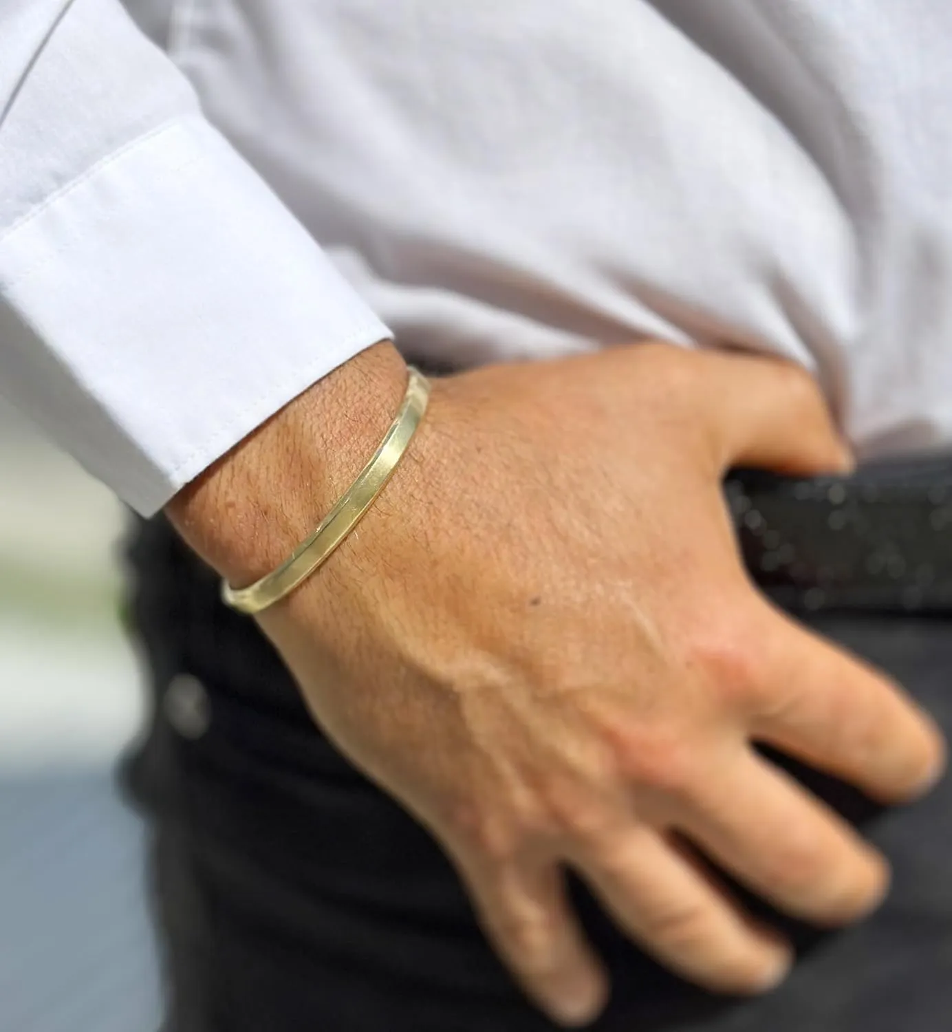 14K or 18K Solid and Very Heavy White Gold or Yellow Gold Or Rose Gold Men's Cuff Bangle 6mm Width Knife Cut Edges Design Brush Top Finish (7.5, 18K Yellow Gold)