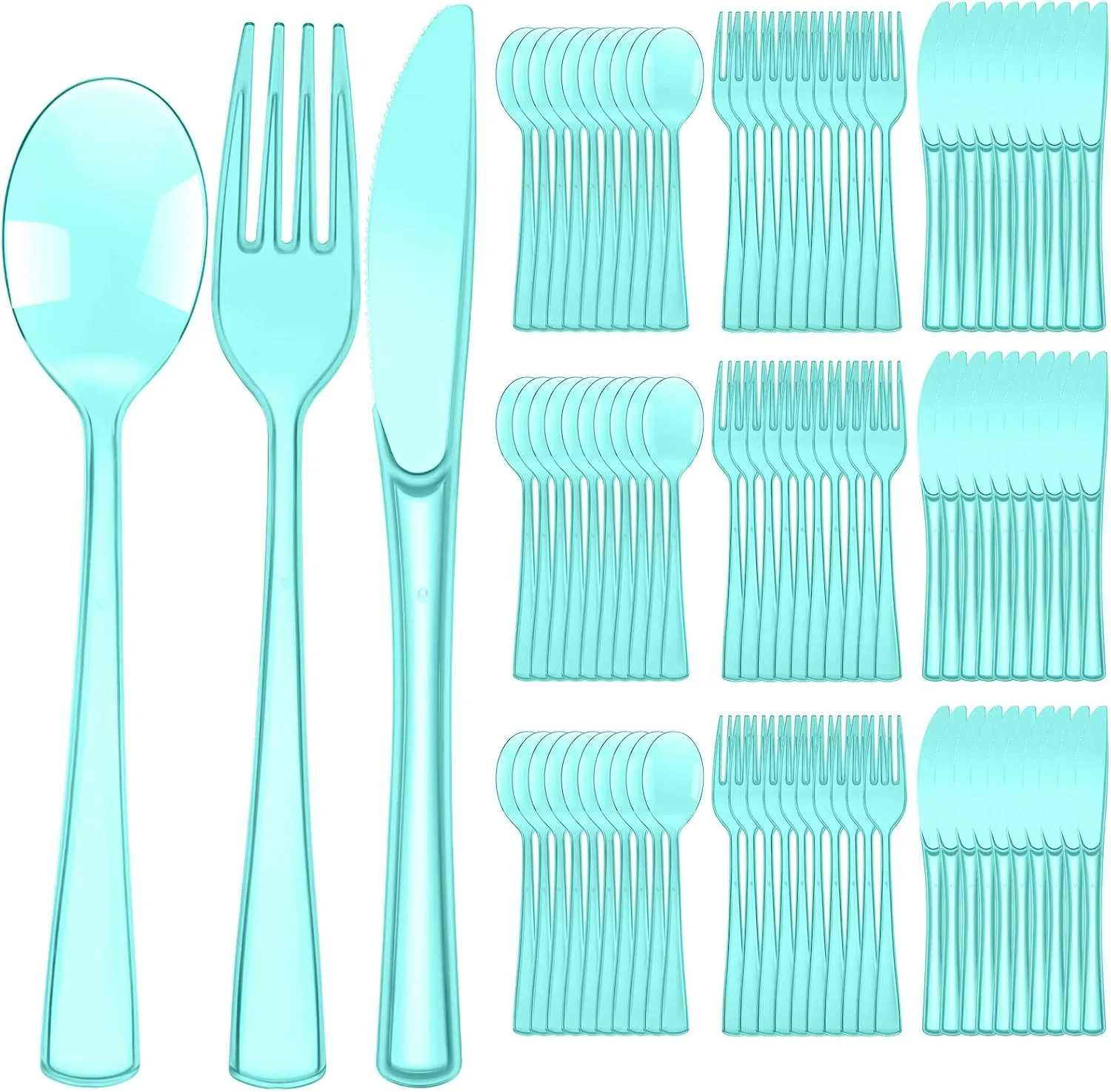 150 Pieces Disposable Cutlery Set Plastic Silverware Heavy Duty Utensil Sets 50 Forks 50 Knives 50 Spoons for Home Office School Party Picnics Restaurant Outdoor Events or Every Day Use (Light Green)