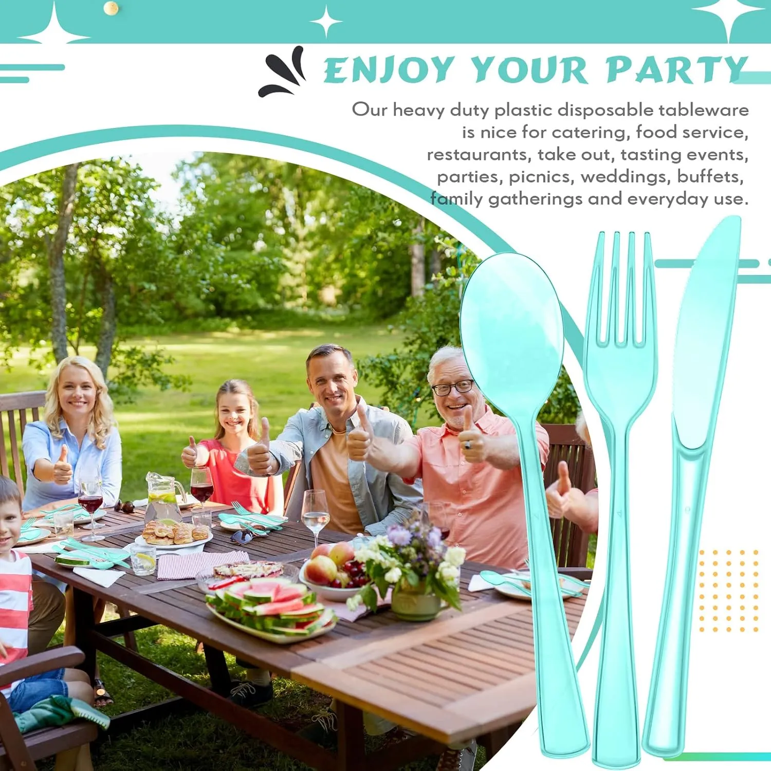 150 Pieces Disposable Cutlery Set Plastic Silverware Heavy Duty Utensil Sets 50 Forks 50 Knives 50 Spoons for Home Office School Party Picnics Restaurant Outdoor Events or Every Day Use (Light Green)