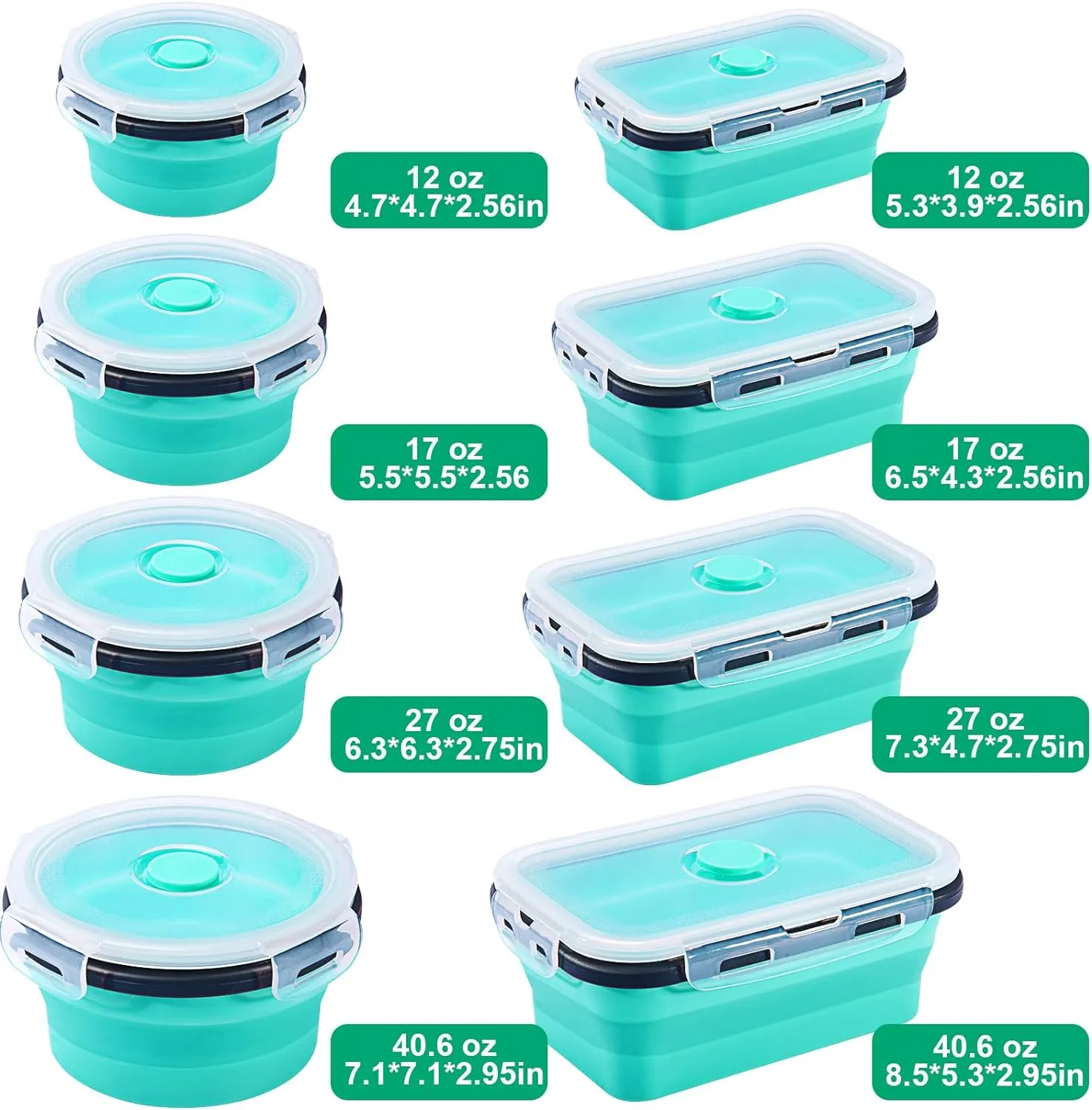 16 Pack Collapsible Food Storage Containers With Lids, Collapsible Storage Containers Sets Silicone Collapsible Bowls For Camping, RV Accessories, Travel Trailer Must (Mixed oz) (16)