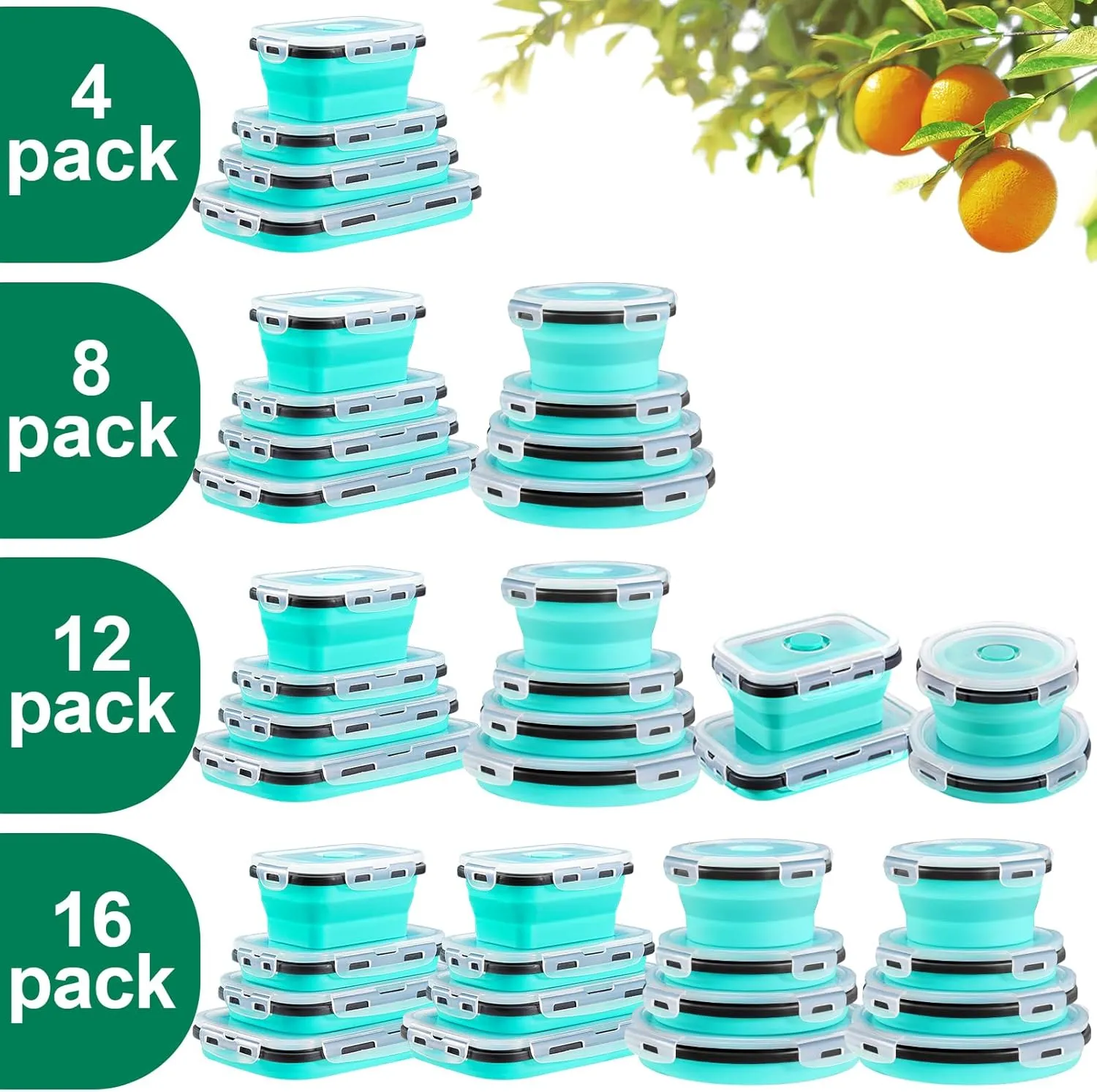 16 Pack Collapsible Food Storage Containers With Lids, Collapsible Storage Containers Sets Silicone Collapsible Bowls For Camping, RV Accessories, Travel Trailer Must (Mixed oz) (16)