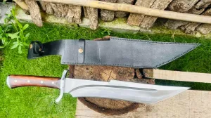 16" blade Custom Bushcraft Long Knife-High Carbon Steel Blade, Ergonomic Rosewood Handle, and Handmade Leather Sheath-for Outdoor Survival and Heavy-Duty Tasks