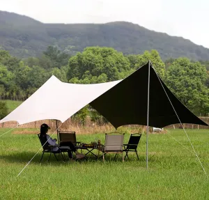 18x15ft Waterproof Portable Tarp with Poles Multifunctional Outdoor Camping Traveling Awning Backpacking Hiking Traveling Outdoor Sports(Milky White,177x173x102inch)