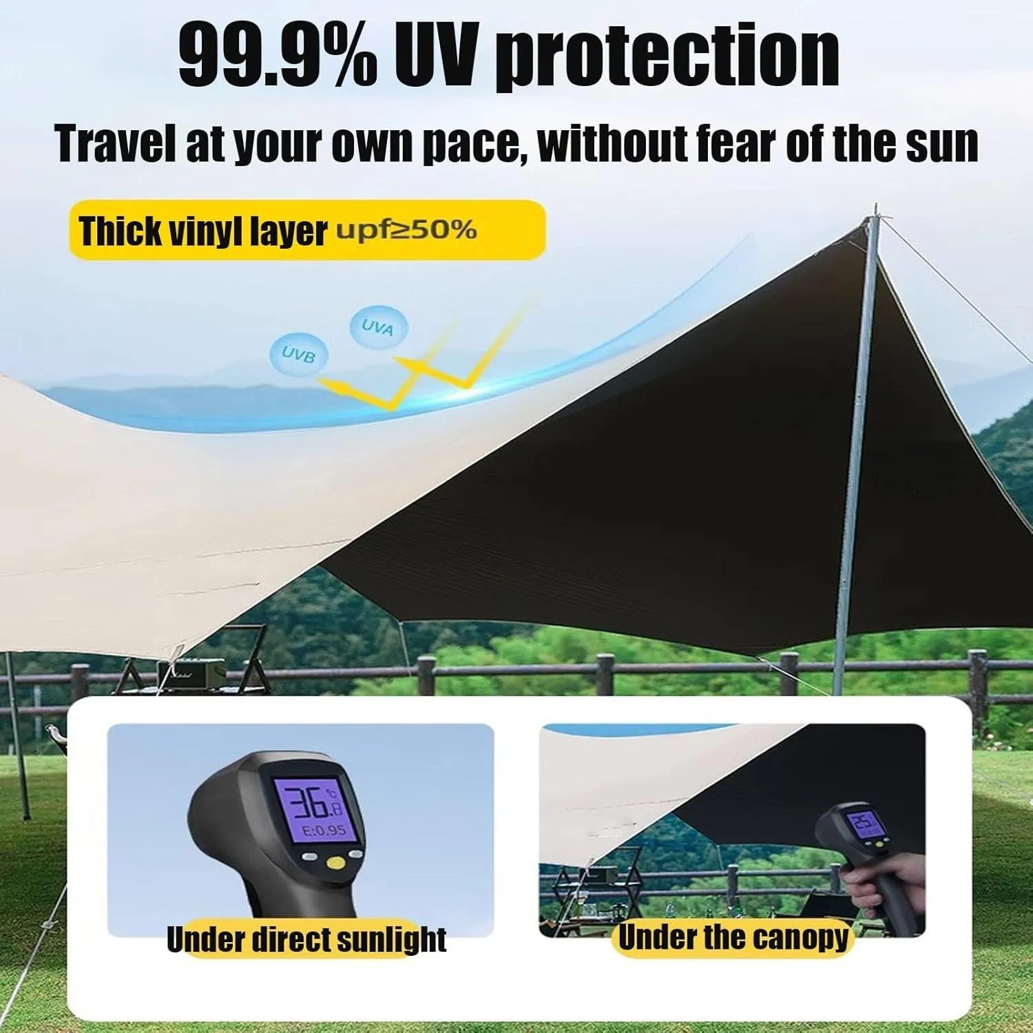 18x15ft Waterproof Portable Tarp with Poles Multifunctional Outdoor Camping Traveling Awning Backpacking Hiking Traveling Outdoor Sports(Milky White,177x173x102inch)