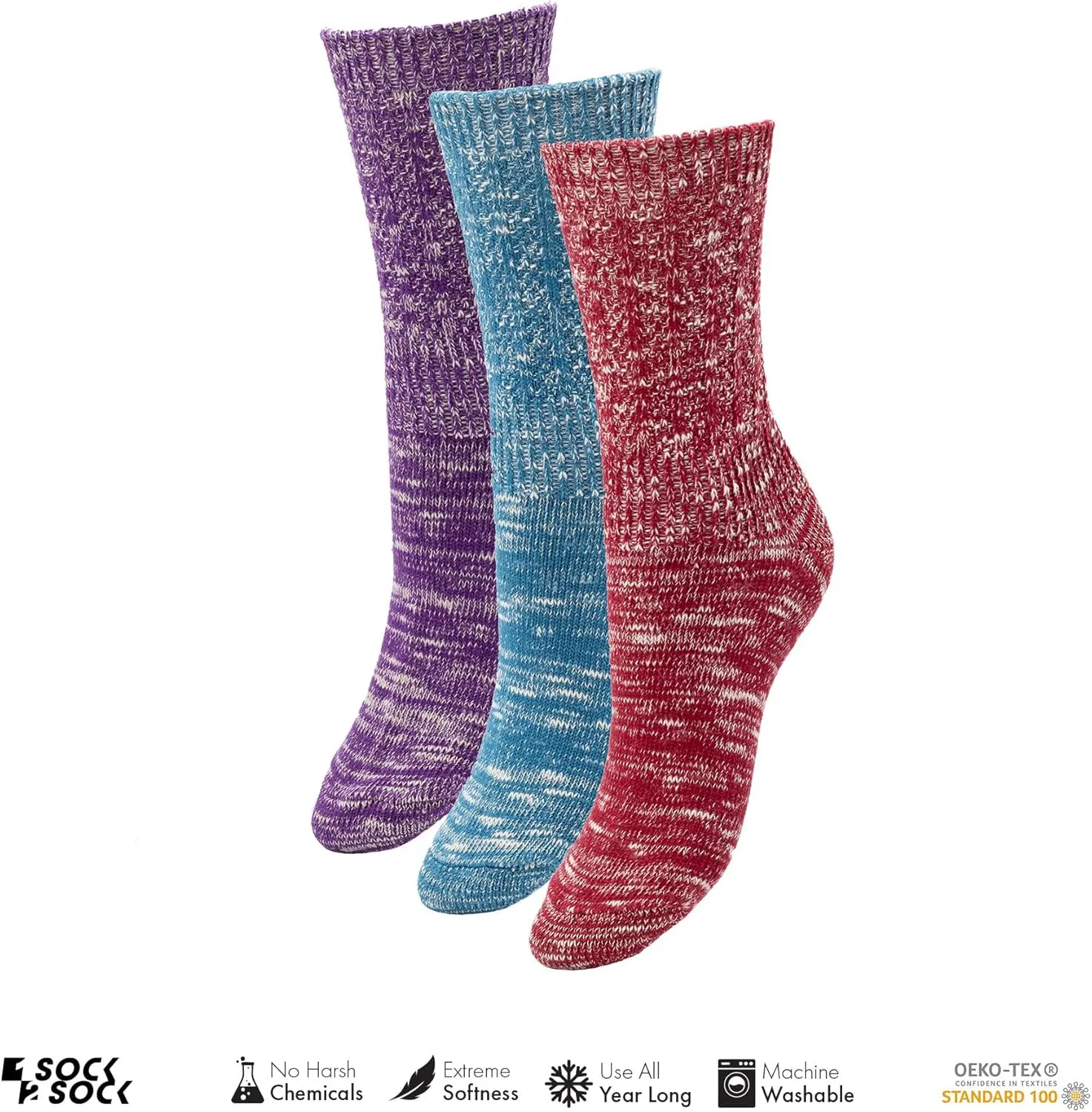 1SOCK2SOCK - Women's Warm Fuzzy Thermal Turkish Cotton Crew Socks - Cold Weather & Hiking