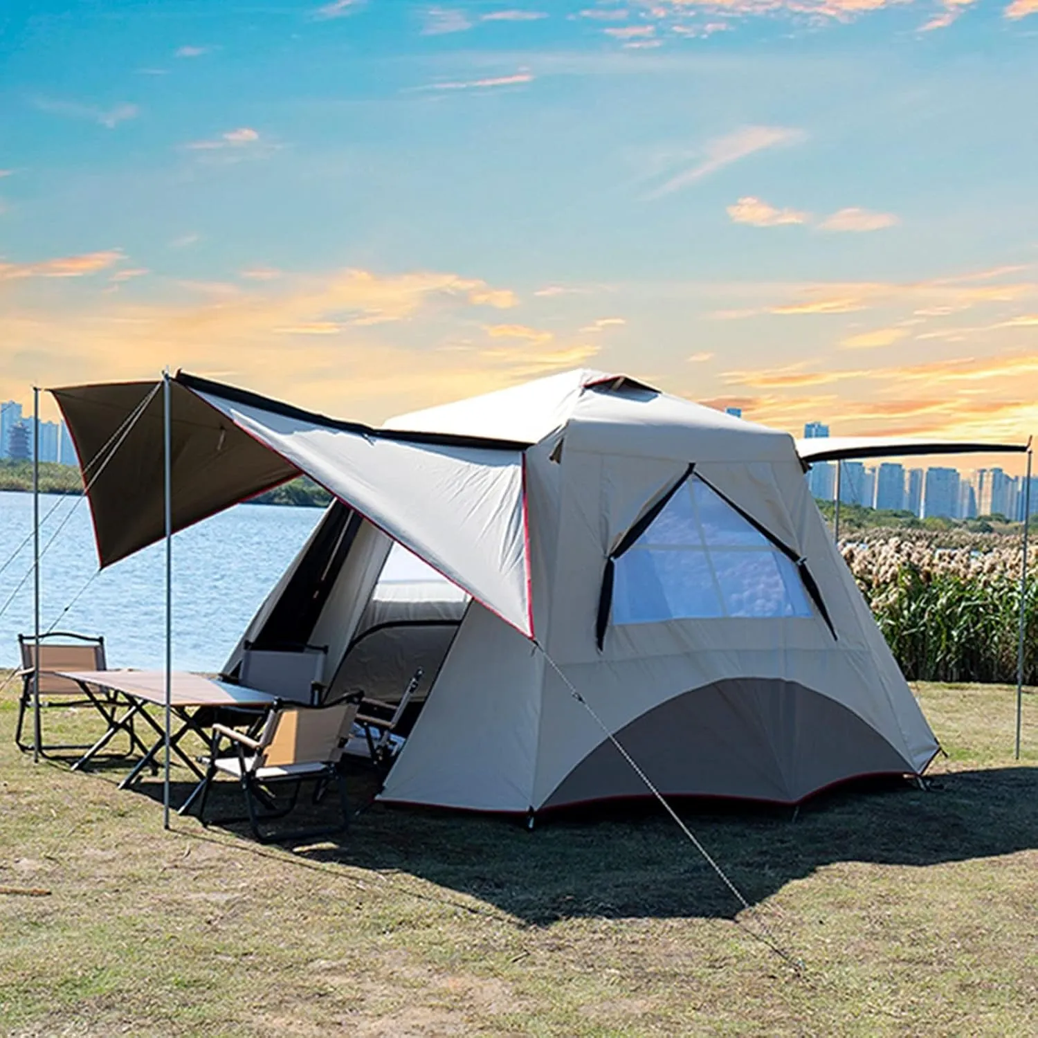 2-3 Man Person Instant Tent Automatic Pop Up Ultralight Dome Tents,4 Seasons Waterproof Windproof Family Camping Tent with Removable Outer Tarpaulin,Double Layers