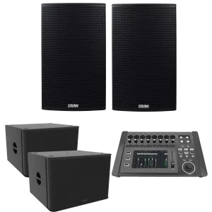 (2) EAW RS151 1500W 15″ Powered Loudspeaker, (2) EAW RS118 Subs, PSG AUDIO DM-1608 Mixer Bundle