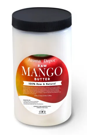 2 lb Mango Butter Raw Unrefined 32 oz. JAR 100% Natural Great for Skin, Body, Hair Care. DIY Body Butter, Lotions, Creams Reduces Fine Lines, Wrinkles, used for eczema psoriasis, Hexane-free