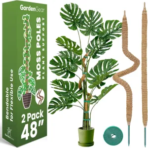 2 Pack 48 Inch Bendable Moss Pole Monstera Plant Support Stakes for Indoor Plants - Tall Moss Stick Trellis for Potted Climbers - Stem Support Accessories for Climbing Houseplants