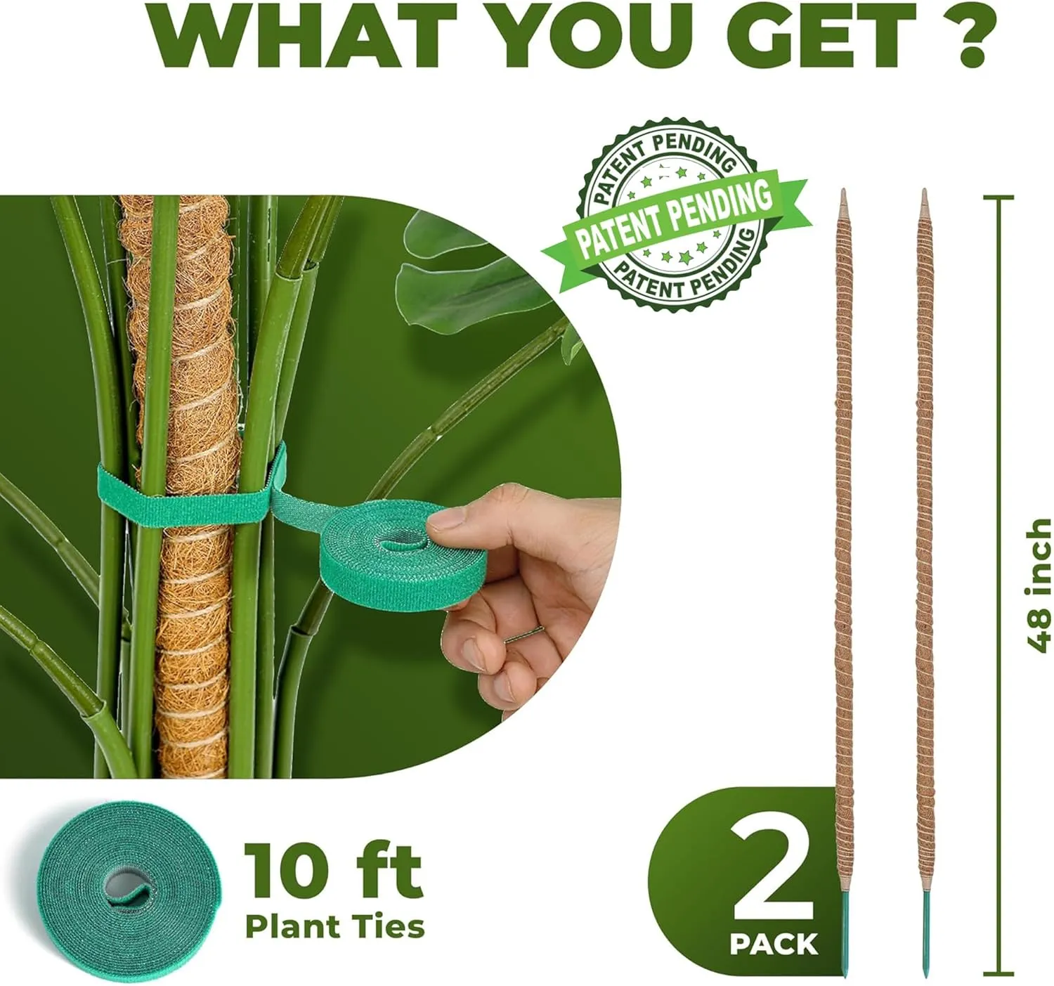 2 Pack 48 Inch Bendable Moss Pole Monstera Plant Support Stakes for Indoor Plants - Tall Moss Stick Trellis for Potted Climbers - Stem Support Accessories for Climbing Houseplants