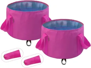 2 Pack Collapsible Bucket Camping, 13L Portable Folding Bucket with Handle, Outdoor Folding Foot Soak Tub, Portable Fishing Water Pail for Travel, Car Washing (Color : /Pink)