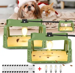 2 Pack Flea Trap for Inside Your Home with Light, 4 LED Light Bulbs and 10 Sticky Bed Bug Trap Pad Refills Flea Killer for Dog Cat Anti Flea Control Non Toxic Harmless, Kids Pets Friendly