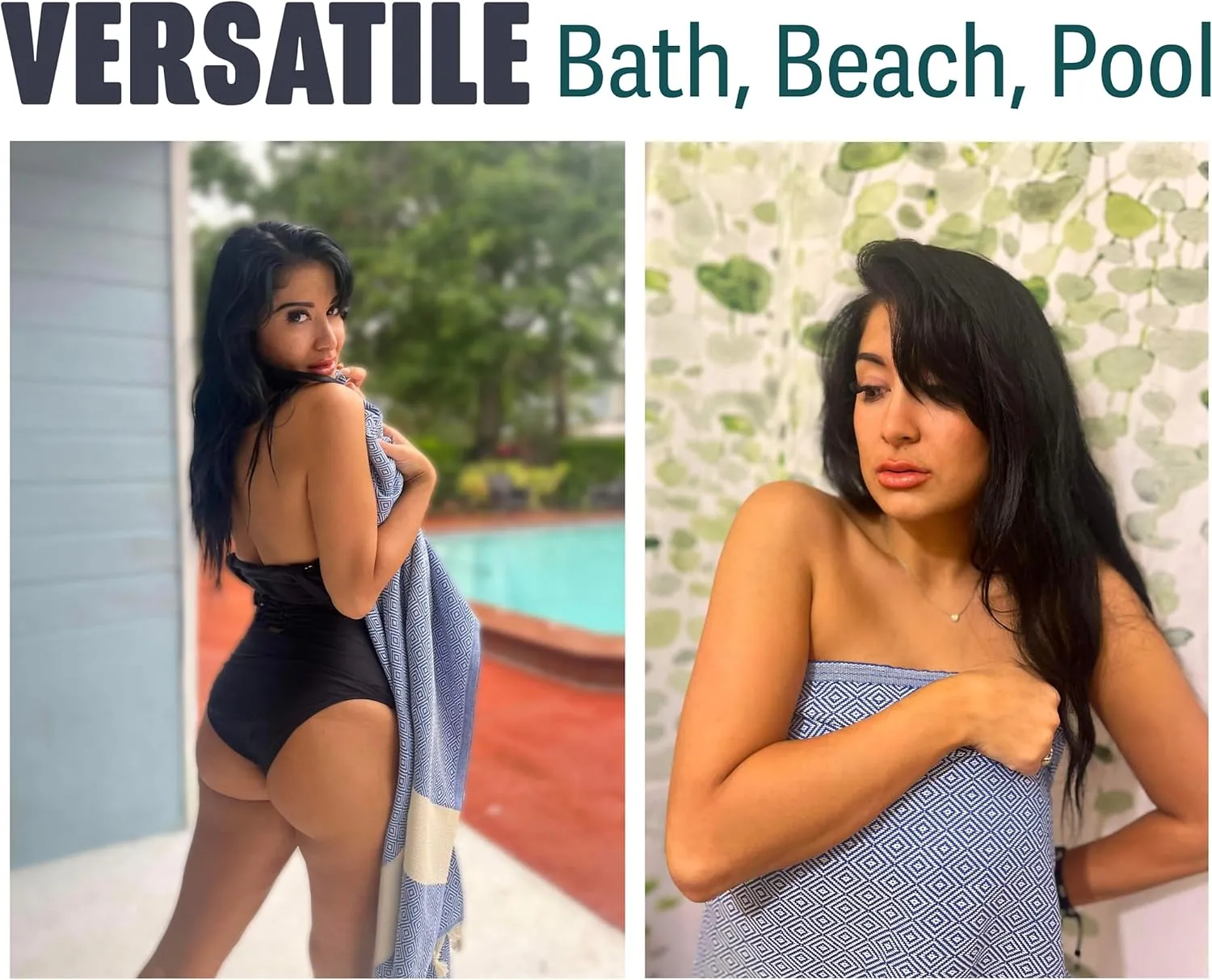 2 Pack! Turkish Beach Towel   Backpack - Handmade Oversized Cotton Beach Towel - 39" x 72" for Bath, Beach, Pool, Picnic, Yoga - Royal Blue