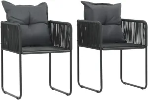 2 Pcs Patio Chairs with Back Pillows Black Poly Rattan Outdoor Dining Chairs for Garden Patio Lawn