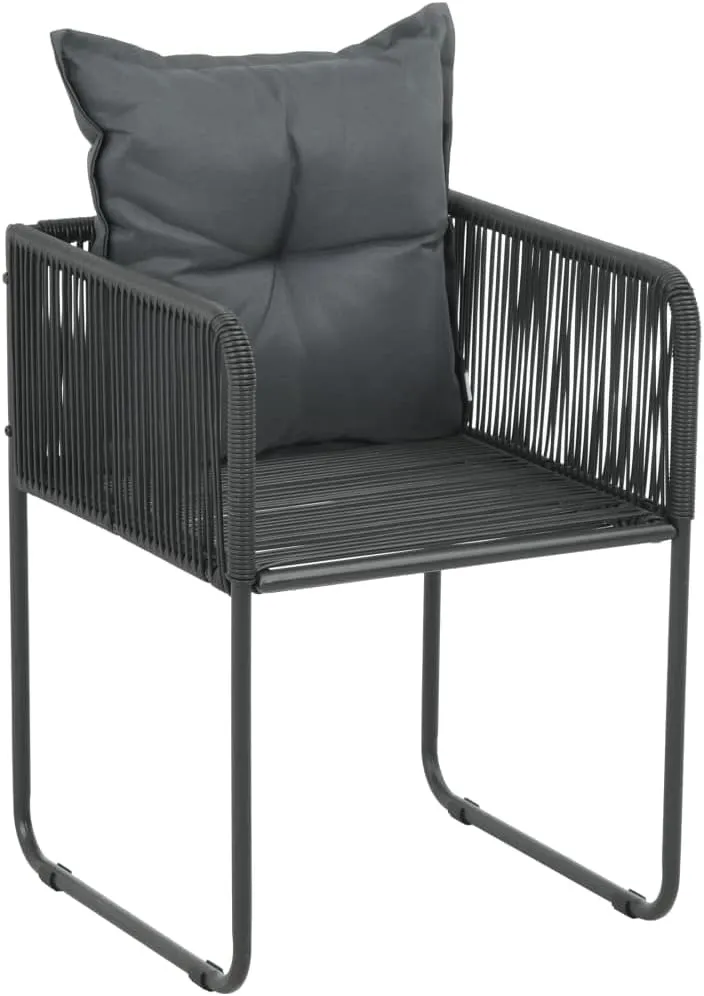 2 Pcs Patio Chairs with Back Pillows Black Poly Rattan Outdoor Dining Chairs for Garden Patio Lawn