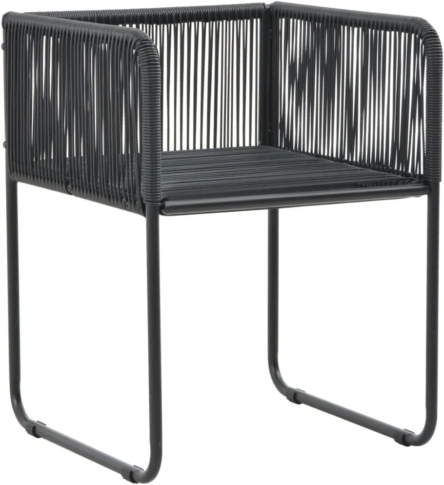 2 Pcs Patio Chairs with Back Pillows Black Poly Rattan Outdoor Dining Chairs for Garden Patio Lawn