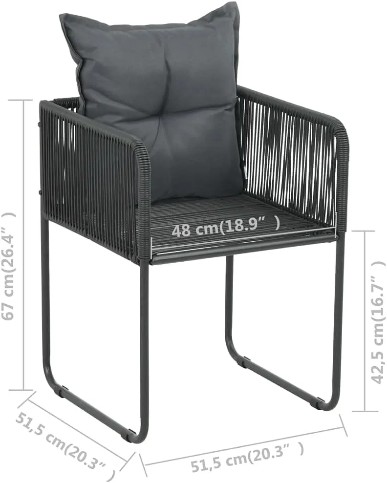 2 Pcs Patio Chairs with Back Pillows Black Poly Rattan Outdoor Dining Chairs for Garden Patio Lawn