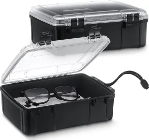 2 Pcs Waterproof Dry Box for Boat Junction Box 9.3 x 7.1 x 3.15 Inches Watertight Storage Box Protective Case Airtight Dry Box for Mobile Phones Wallets Camping Hiking Boating, Black