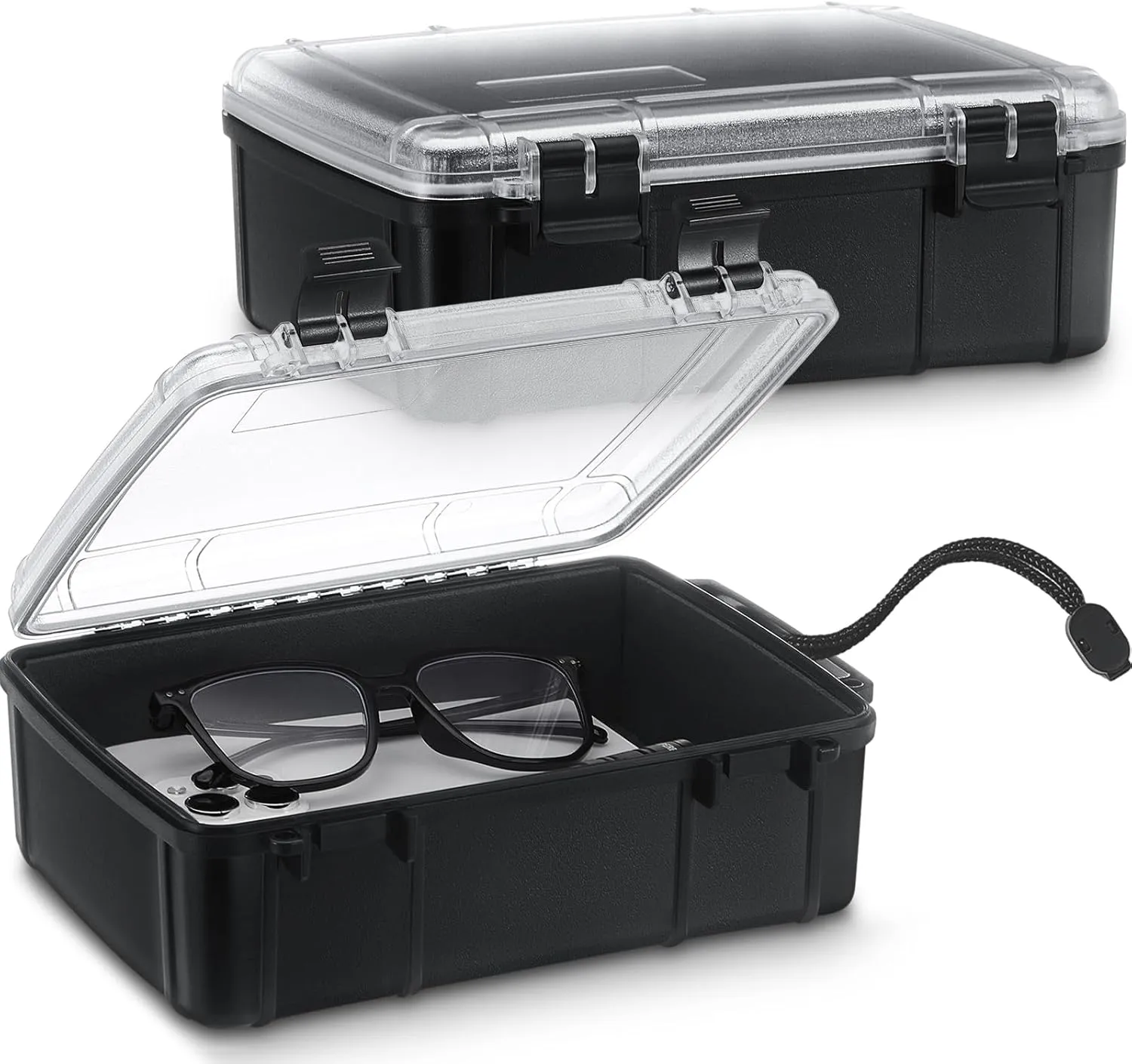 2 Pcs Waterproof Dry Box for Boat Junction Box 9.3 x 7.1 x 3.15 Inches Watertight Storage Box Protective Case Airtight Dry Box for Mobile Phones Wallets Camping Hiking Boating, Black
