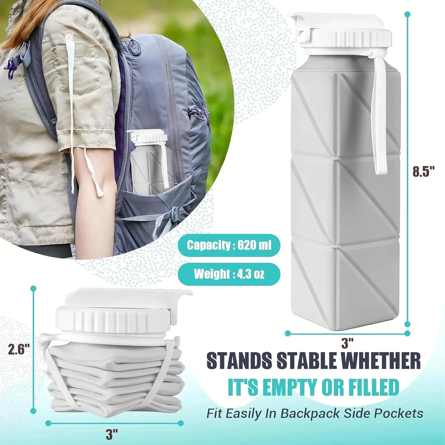 20 Oz Water Bottles Collapsible (Set Of 2) BPA Free Leakproof Lightweight Foldable Silicon Water Bottles Twistable Water Cup(9)
