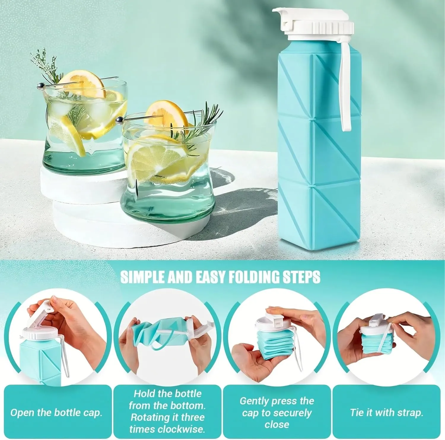 20 Oz Water Bottles Collapsible (Set Of 2) BPA Free Leakproof Lightweight Foldable Silicon Water Bottles Twistable Water Cup(9)