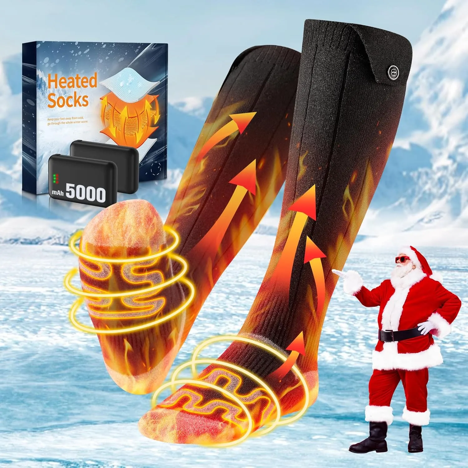 2025 Heated Socks, 5000mAh*2 for Men Women With 3 Warming Levels, 360 Warming Rechargeable Electric Up to 12 Hours, Battery Heating Foot Warmer for Winter Hunting, Skiing