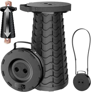 2025 Upgraded Collapsible Stool, Portable Folding Stool, Telescoping Camping Stool, Round Retractable Seat with Anti-Slip Bottom for Camping Gardening Fishing Hiking BBQ [Black]