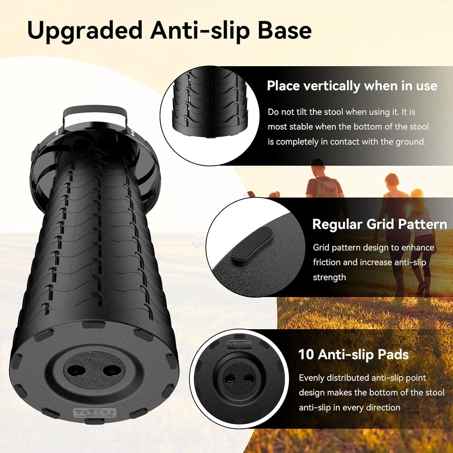 2025 Upgraded Collapsible Stool, Portable Folding Stool, Telescoping Camping Stool, Round Retractable Seat with Anti-Slip Bottom for Camping Gardening Fishing Hiking BBQ [Black]