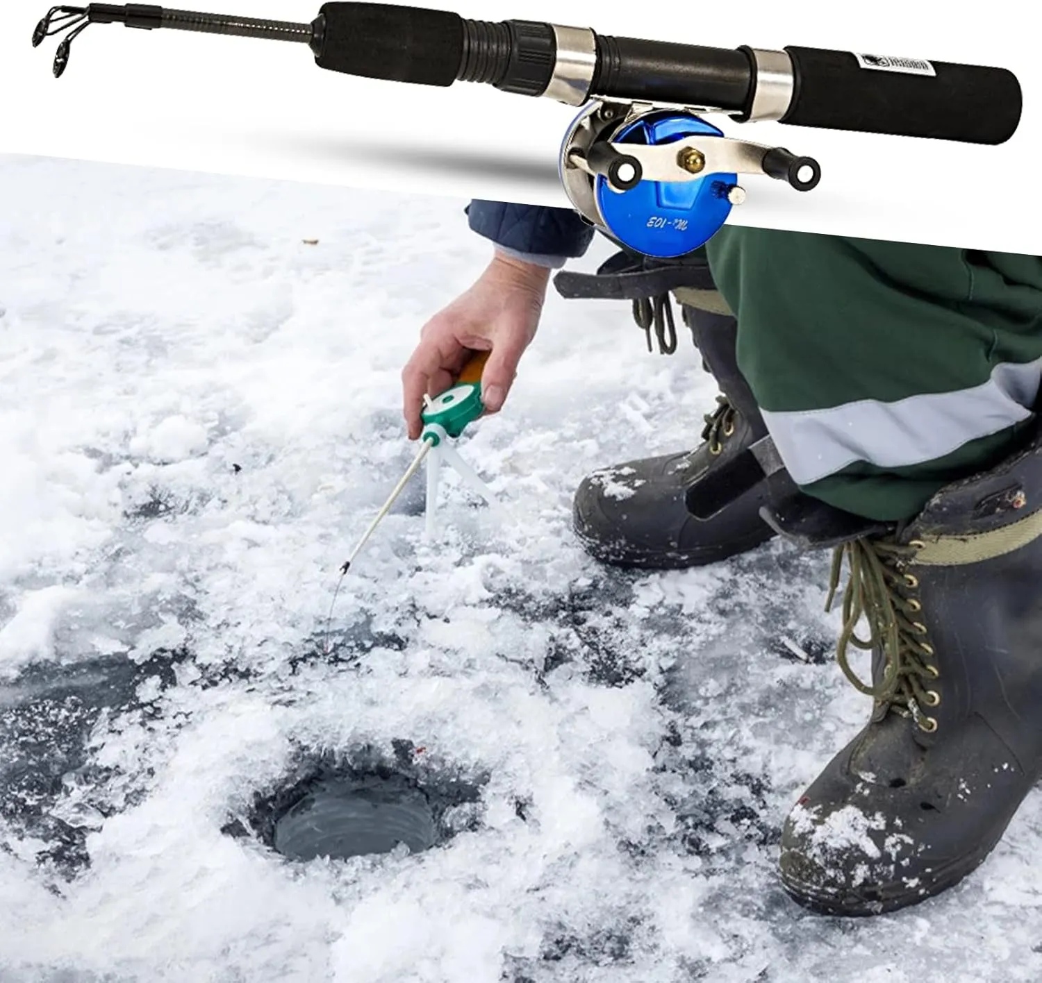 20/26 Inch Ice Fishing Rod and Reel Combo, Plastic Heavy Duty Sturdy Ice Fishing Rod, Telescopic Angled Fishing Rod and Reel Combo Mini Fishing Rod Pen Ultra Light for Winter