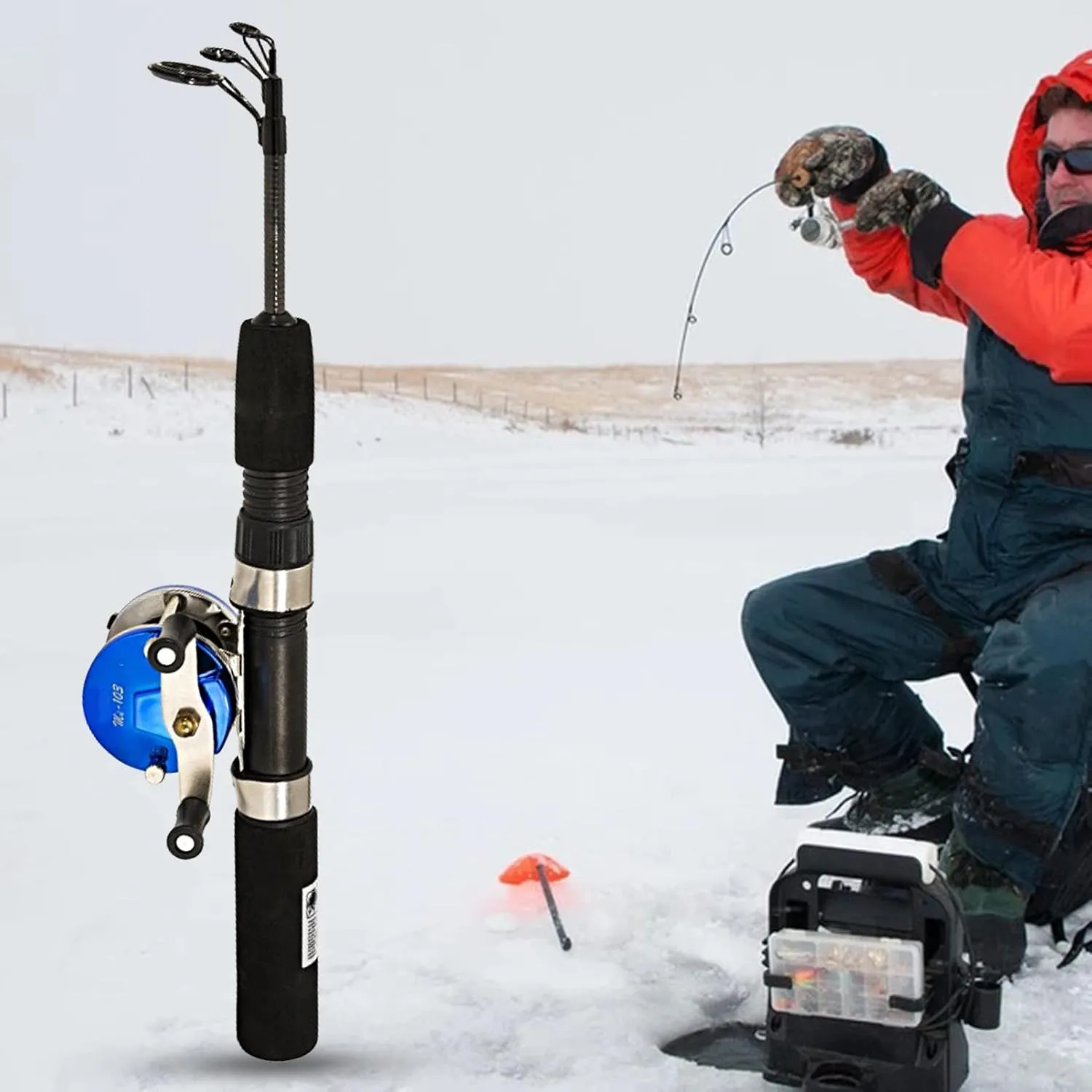 20/26 Inch Ice Fishing Rod and Reel Combo, Plastic Heavy Duty Sturdy Ice Fishing Rod, Telescopic Angled Fishing Rod and Reel Combo Mini Fishing Rod Pen Ultra Light for Winter