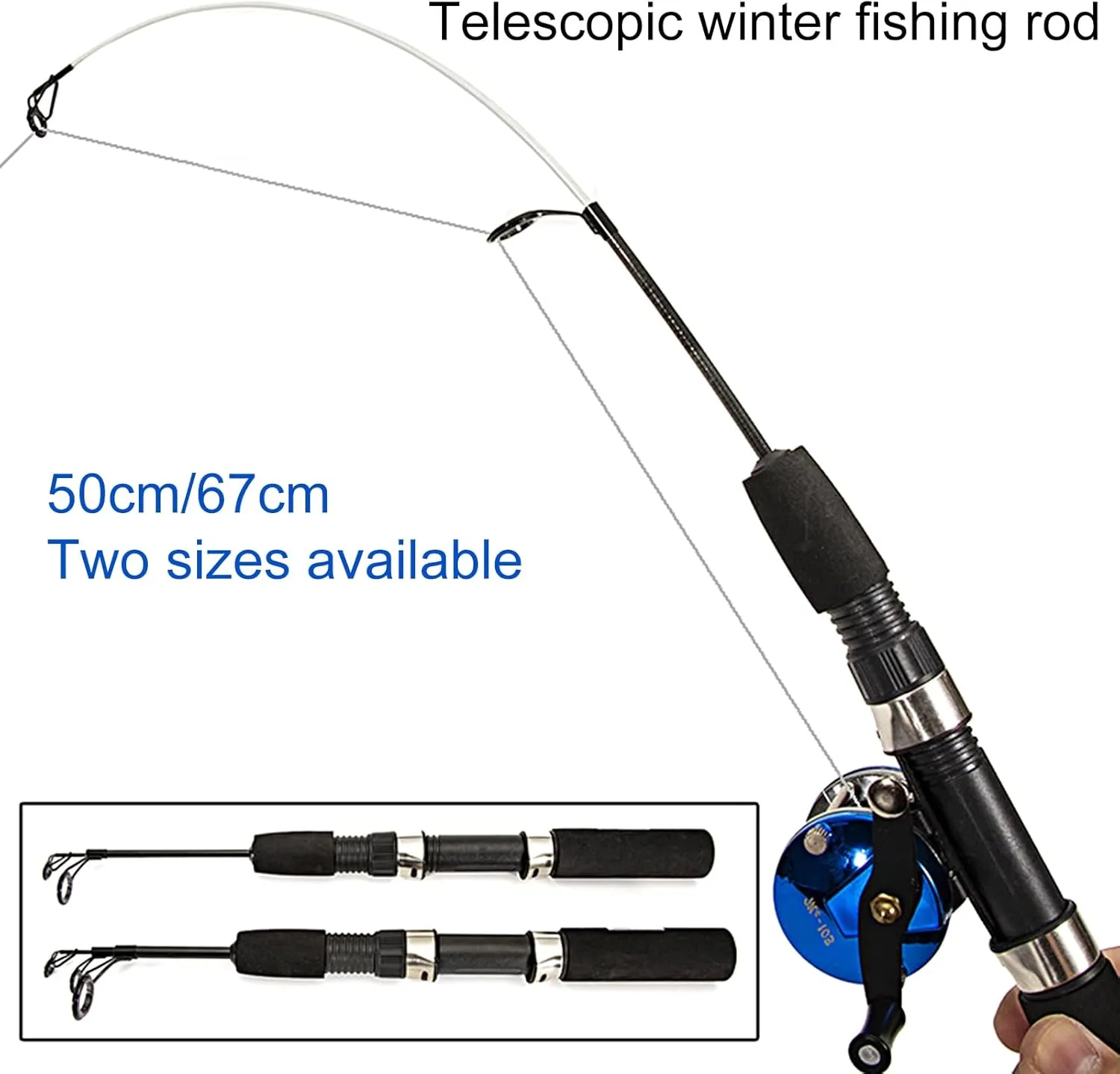 20/26 Inch Ice Fishing Rod and Reel Combo, Plastic Heavy Duty Sturdy Ice Fishing Rod, Telescopic Angled Fishing Rod and Reel Combo Mini Fishing Rod Pen Ultra Light for Winter