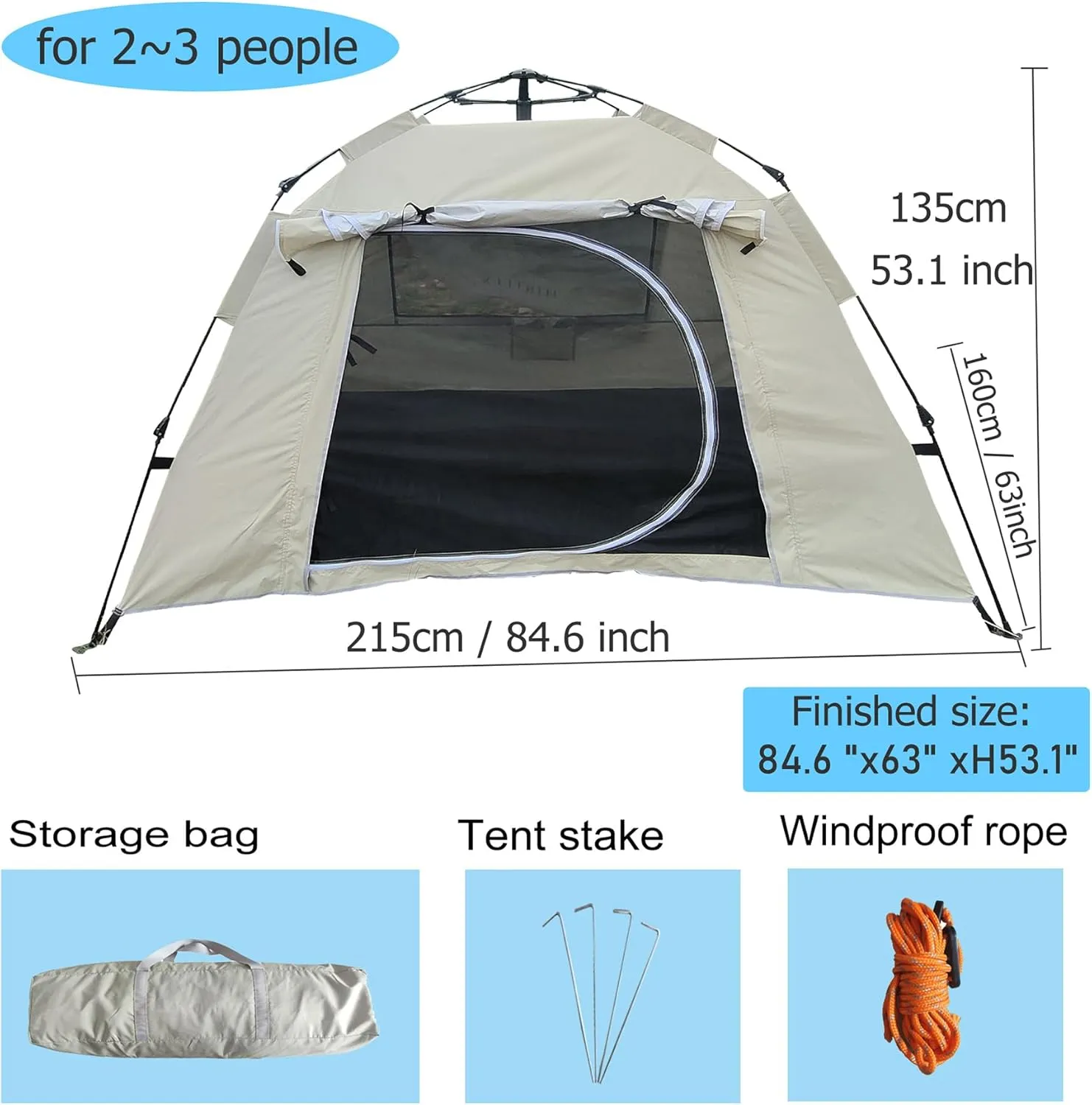 2/3 Person Tents for Camping, Portable Camping Tent for Outdoor Camping Hiking, Waterproof Backpacking Tent