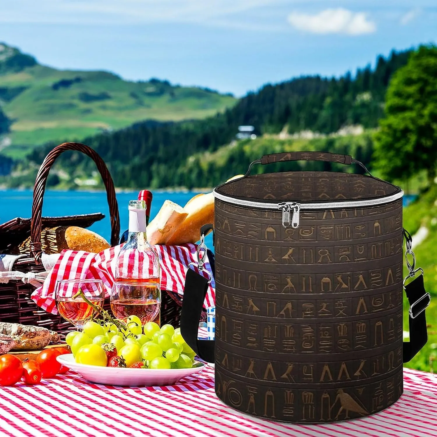 24 Cans Collapsible Soft Cooler Bag,Ancient Egyptian Hieroglyph Large Leakproof Camping Cooler,Portable Travel Cooler for Picnic, Camping, Beach, Trip